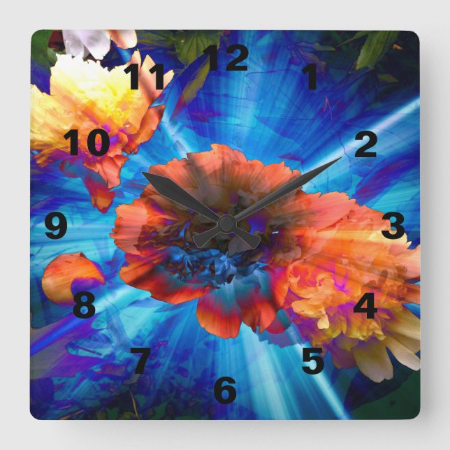 Reloj Cuadrado Peonies in Blue Light (Anverso)