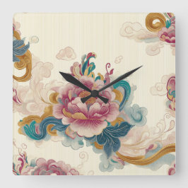 Reloj Cuadrado Peony flotante