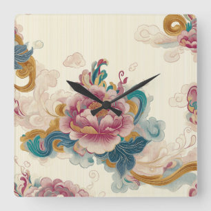 Reloj Cuadrado Peony flotante