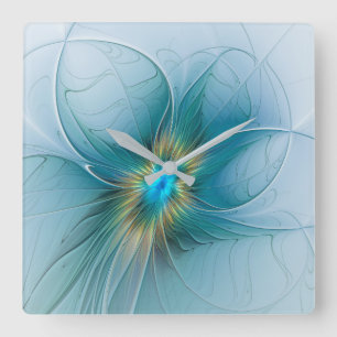 Reloj Cuadrado Pequeña belleza arte floral fractal azul moderno d