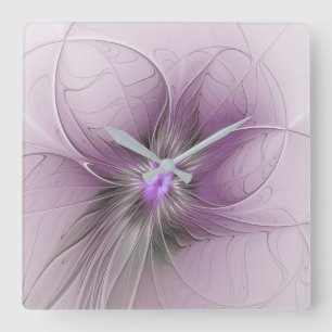 Reloj Cuadrado Pequeña belleza arte floral fractal moderno gris m