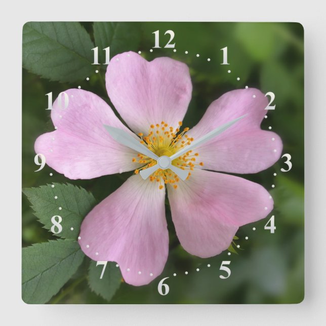 Reloj Cuadrado pequeña flor rosa (Anverso)