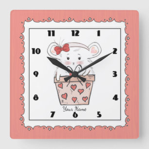 Reloj Cuadrado Pequeña y pequeña hámster rosa