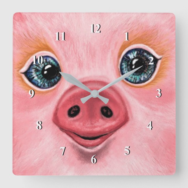 Reloj Cuadrado Pequeño bebé cerdito - Sonrisa (Anverso)