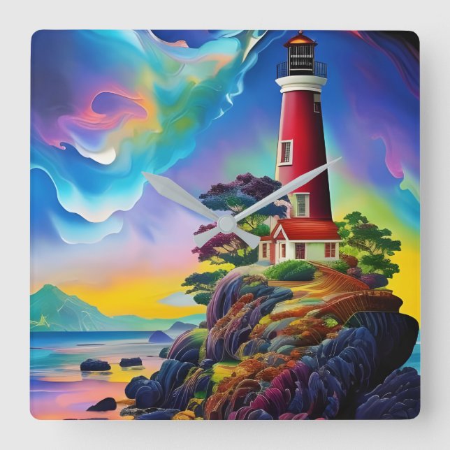 Reloj Cuadrado Pequeño faro rojo (Anverso)