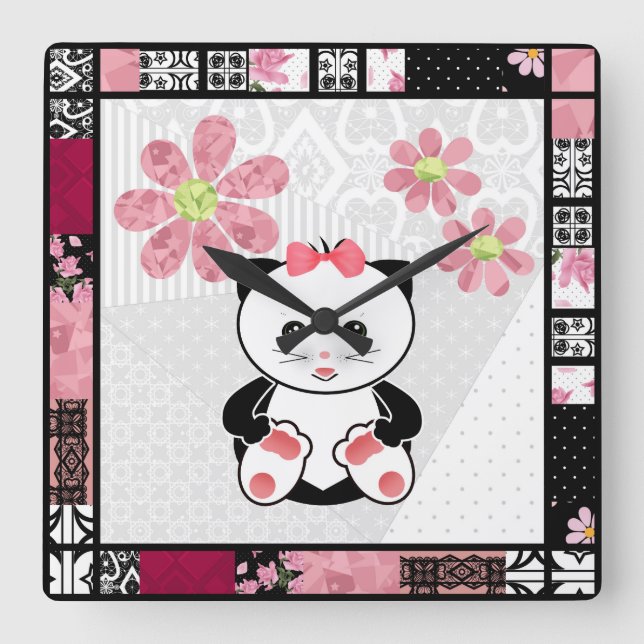 Reloj Cuadrado Pequeño gato (Anverso)