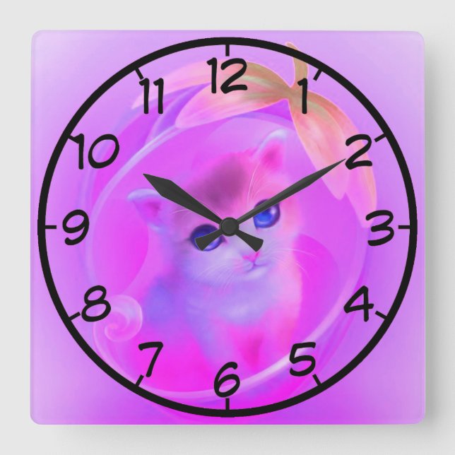 Reloj Cuadrado pequeño gato (Anverso)