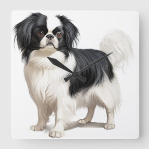 RELOJ CUADRADO PEQUEÑO PERRO CHINO NEGRO Y BLANCO ADORABLE