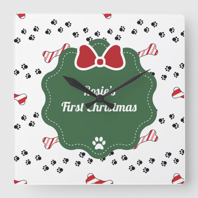 Reloj Cuadrado Pequeño primer perro de Navidad amante de lo moder (Anverso)