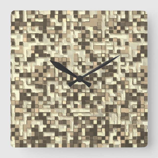 Reloj Cuadrado Pequeños cuadros en tonos beige marrón (Anverso)
