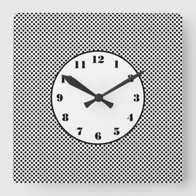 Reloj Cuadrado Pequeños puntos de polka negro redondeados (Anverso)