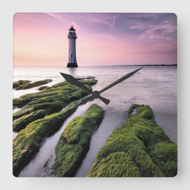 Reloj Cuadrado Perch Rock Lighthouse (Anverso)