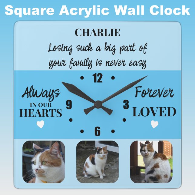 Reloj Cuadrado Pérdida del mascota del gato Keepsake Memorial azu (Subido por el creador)