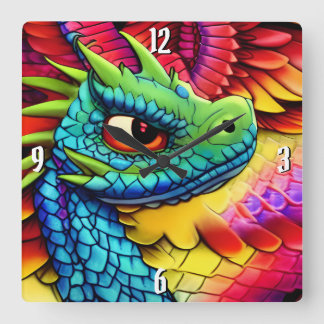 Reloj Cuadrado Perfil del dragón Personalizado colorido