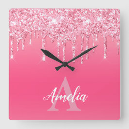 Reloj Cuadrado Perforaciones Purpurinas rosas de lujo añaden su p