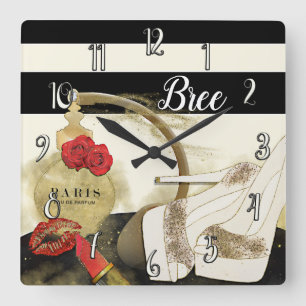 Reloj Cuadrado Perfume París Rosas Tacones y Pintalabios