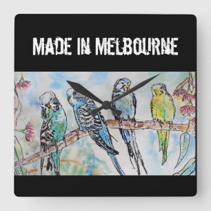 Reloj Cuadrado Perico Budgie Pájaro Hecho En Melbourne Pájaros