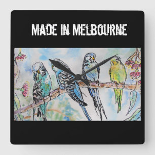 Reloj Cuadrado Periquito Periquito Pájaro Hecho En Melbourne Pája