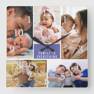 Reloj Cuadrado Periwinkle de la oferta de la familia de Collages 