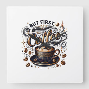 Reloj Cuadrado Pero el primer arte del café - Diseño de oro elega
