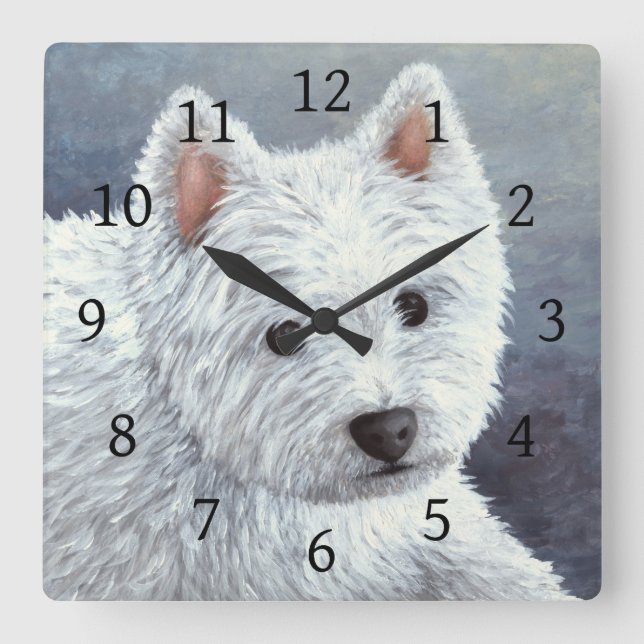 Reloj Cuadrado Perro 137 Blanco Westie (Anverso)