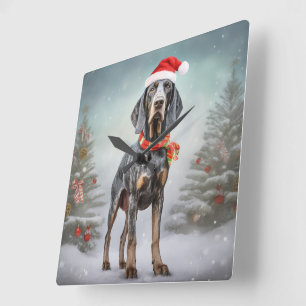 Reloj Cuadrado Perro atún rojo en Navidades de nieve