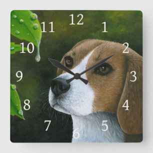 Reloj Cuadrado Perro Beagle 116 Hoja Verde Agua gota