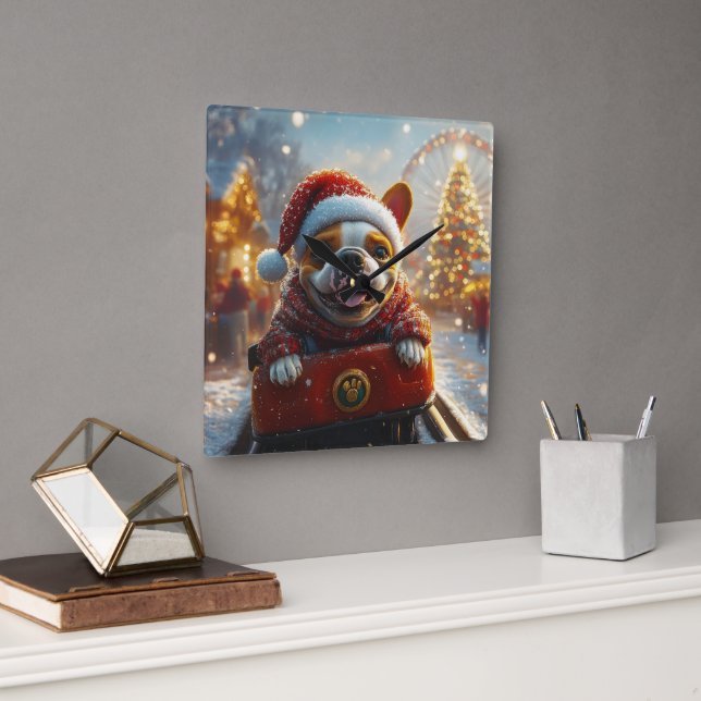 Reloj Cuadrado Perro Bull Terrier Navidad (Oficina)