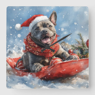 Reloj Cuadrado Perro Cane Corso en Trineo Deja que Nieve Navidad
