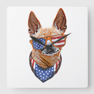 Reloj Cuadrado Perro Chihuahua USA Independencia Americana 4 de J