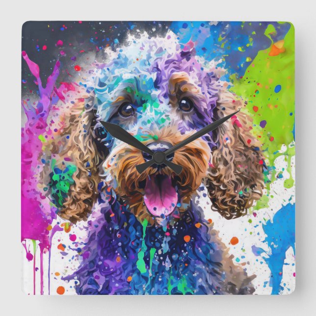 Reloj Cuadrado Perro Cockerpoo (Anverso)