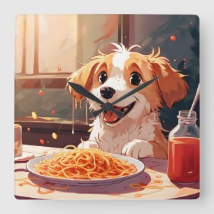 Reloj Cuadrado Perro comiendo espagueti