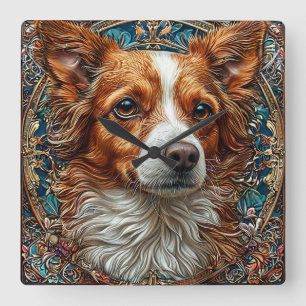 Reloj Cuadrado Perro con fondo decorativo ornamentado