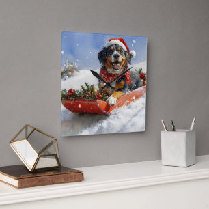 Reloj Cuadrado Perro congestionado de Bluetick en Navidades de ma