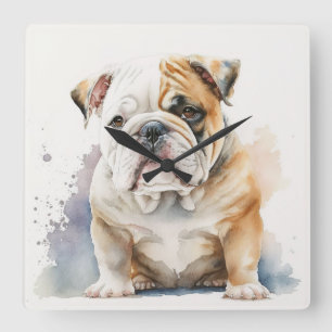 RELOJ CUADRADO PERRO DE BULLDOG BLANCO Y BLANCO ADORABLE