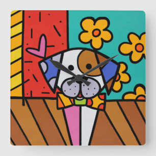 Reloj Cuadrado Perro De Colorido, Para Cualquier Habitación Infan