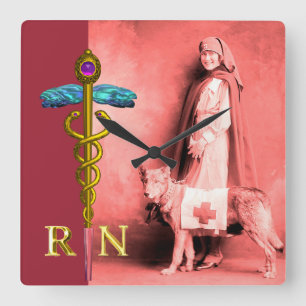 Reloj Cuadrado PERRO DE ENFERMERÍA Y RESCATE/Emblema RN Gold Cadu