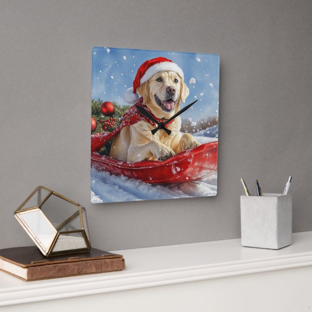 Reloj Cuadrado Perro de Labrador con mangas y Navidades de nieve (Oficina)