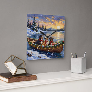 Reloj Cuadrado Perro de montaña suizo grande Navidad Barco Fiesta