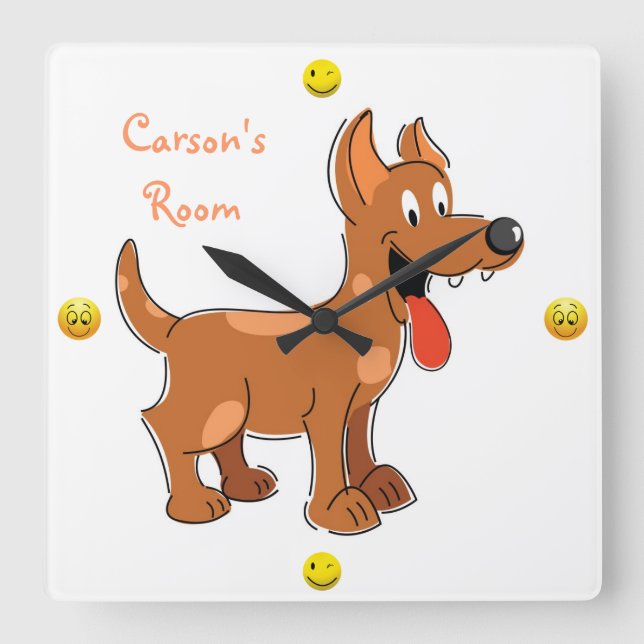 Reloj Cuadrado Perro de perrito lindo del dibujo animado (Anverso)