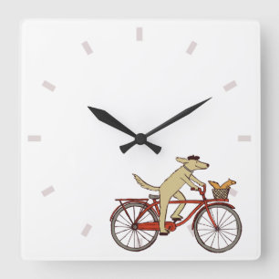 Reloj Cuadrado Perro en bicicleta con amigo ardilla - Divertido a