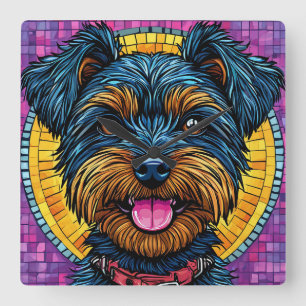 Reloj Cuadrado Perro feliz Yorkshire Terrier en estilo mosaico