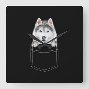 Reloj Cuadrado Perro Husky Siberiano En El Bolsillo  Gracioso reg