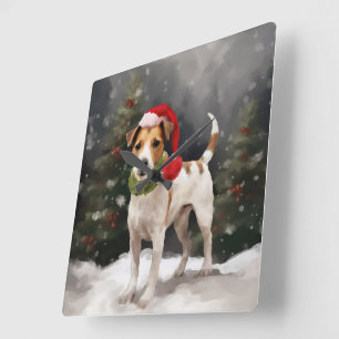 Reloj Cuadrado Perro Jack Russell en Navidad con Nieve
