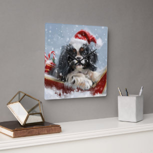 Reloj Cuadrado Perro Japonés Chin Navidad Festiva