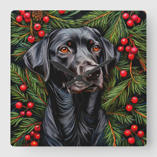 Reloj Cuadrado perro labrador de Navidad