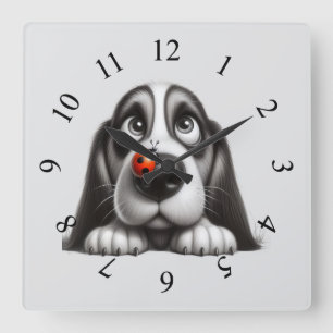 Reloj Cuadrado Perro lindo con mariquita