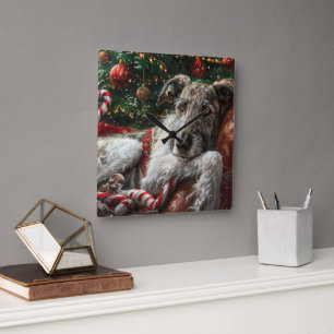 Reloj Cuadrado Perro Lobo Sabueso Navidad Festiva
