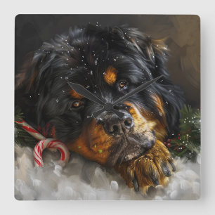 Reloj Cuadrado Perro Mastín Tibetano Navidad Festiva