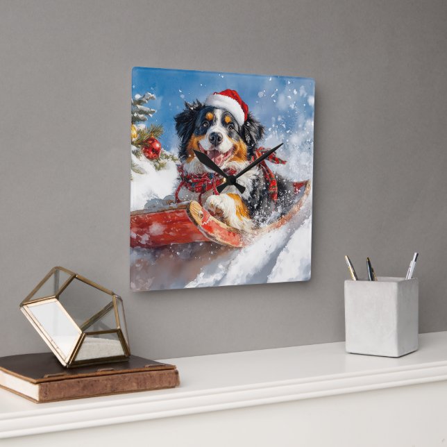 Reloj Cuadrado Perro montañés de Bernese en Navidades de escabech (Oficina)